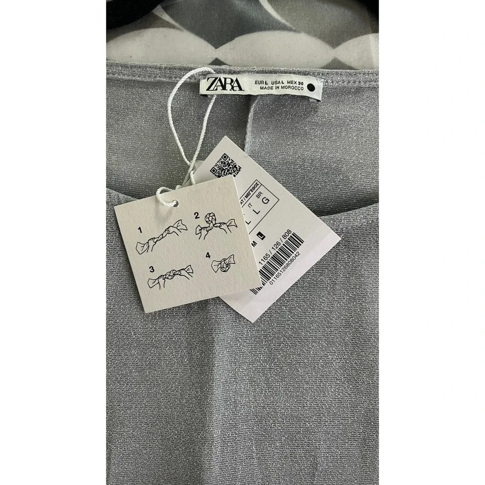 Zara Silver Sleeveless Knit Top Sz‎ L NWT Wrinkle Effect Metallic